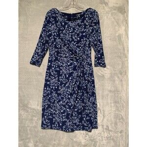 Lauren Ralph Lauren Womens Dress 10 Blue Surplice Jersey Midi Stretch 3/4 Sleeve